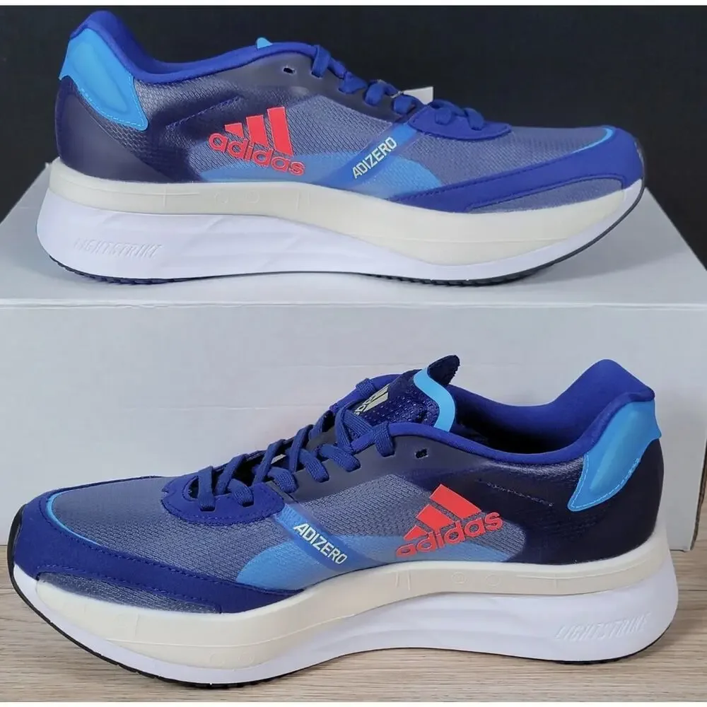 Adidas Adizero Rare Boston Run New Race Shoes Blue White Mens Size 9.5 Fast Ship
